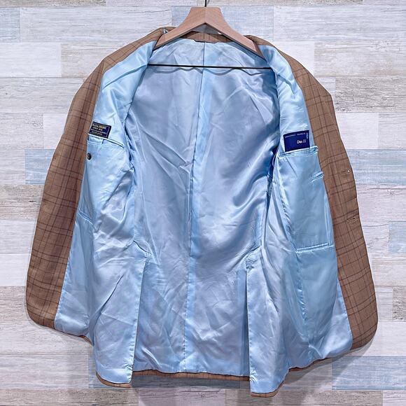 Holland & Sherry Bespoke Peak Lapel Sport Coat Tan Plaid Savile Row Mens 38R - Picture 4 of 8